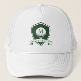 Gorra De Camionero Dark Green and White Name Initial Monogram Golfer