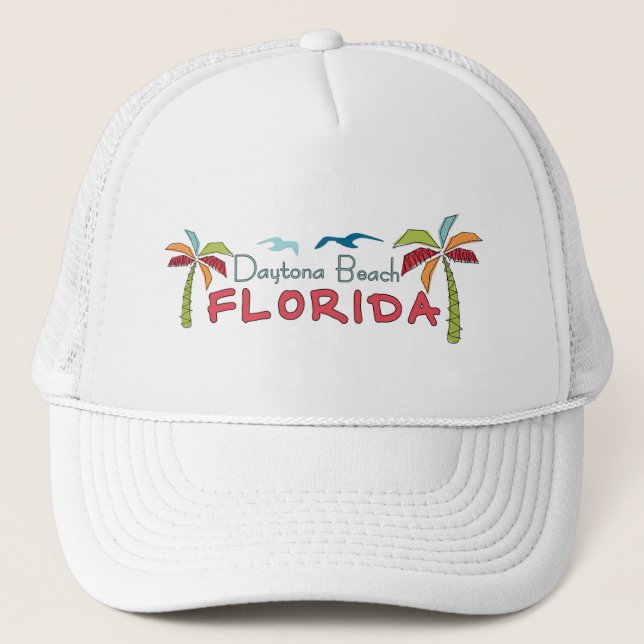 Gorra De Camionero Daytona Beach Florida palmeras artísticas (Anverso)