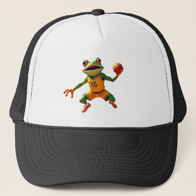 Gorra de camionero de Basketball Frog en blanco y  (Anverso)
