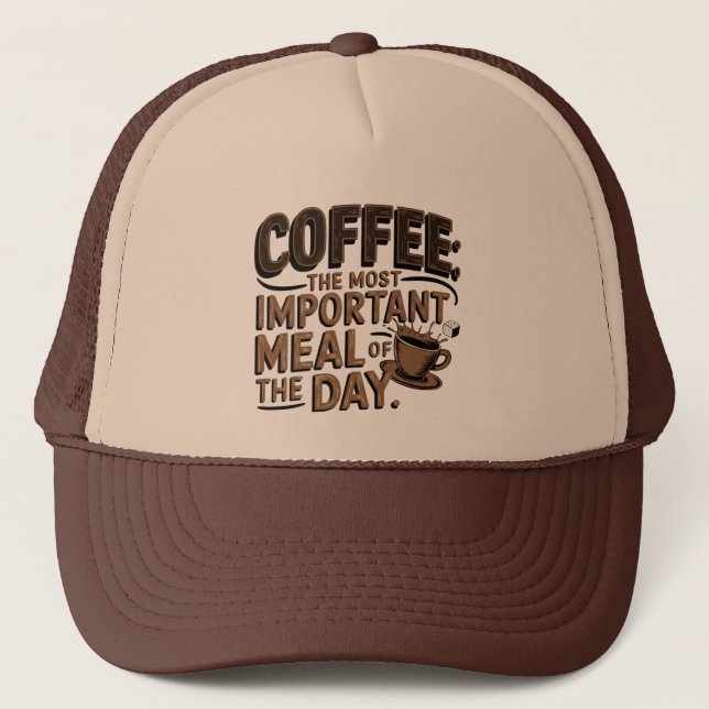 Gorra de camionero de café con arte de palabras re (Anverso)