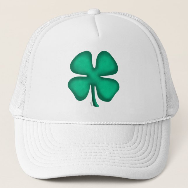 Gorra de camionero de espuma blanca Lucky 4 Leaf I (Anverso)