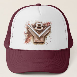 Gorra De Camionero Del coche clásico: Emblema viejo oxidado de v8 en
