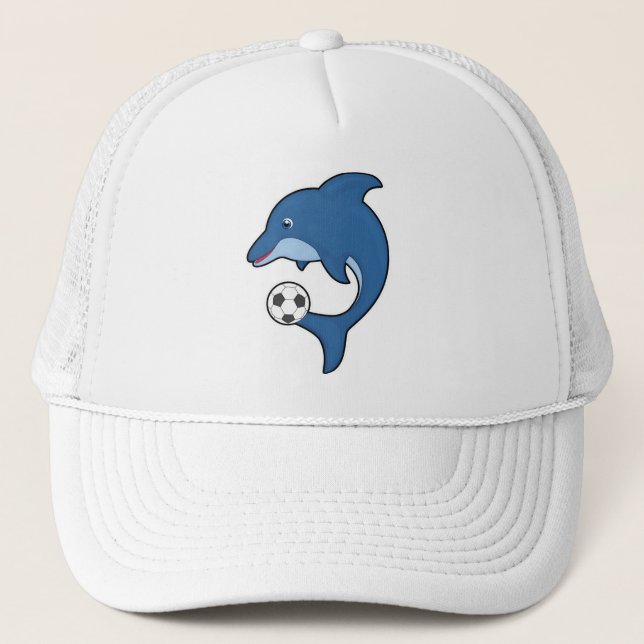 Gorra De Camionero Delfín como jugador de fútbol con pelota de fútbol (Anverso)
