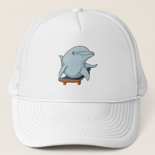 Gorra De Camionero Delfín como Skater con Skateboard