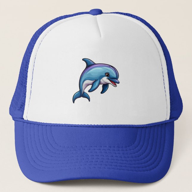 Gorra De Camionero Delfín de Dibujos Animados Sonriente (Anverso)