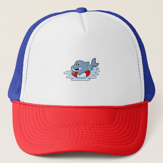 Gorra De Camionero Delfín en el baño con anillo de natación.PNG (Anverso)