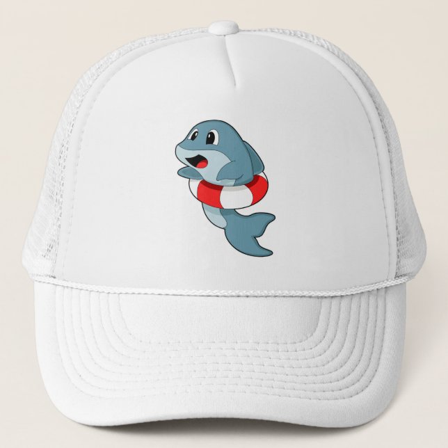 Gorra De Camionero Delfín en Natación con anillo de natación (Anverso)