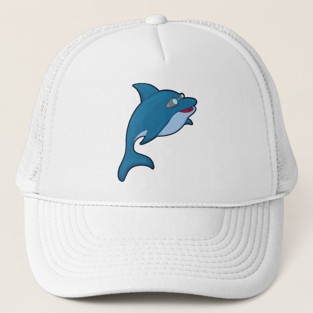 Gorra De Camionero Delfín en Natación con Gafas de Natación (Anverso)