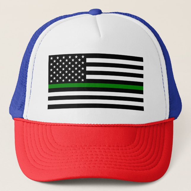 Gorra De Camionero Delgada Línea Verde Ejército y Veteranos Bandera E (Anverso)