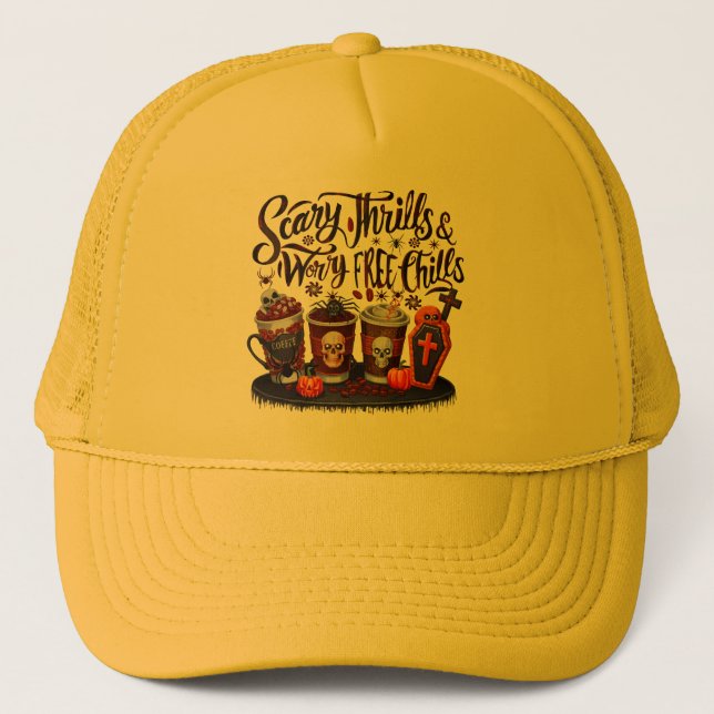 Gorra De Camionero ¡Delicioso café de Halloween para refrescos espumo (Anverso)