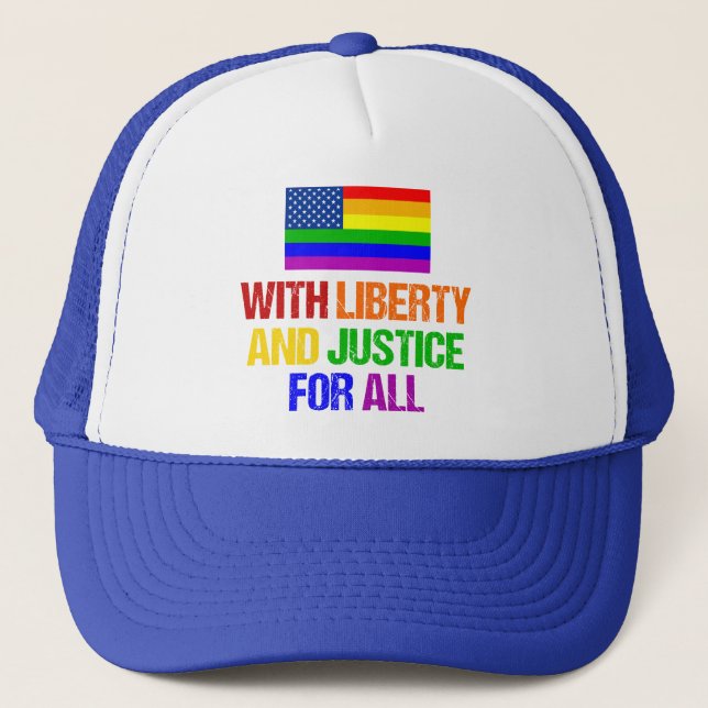 Gorra De Camionero Derechos LGBTQ Arcoiris Bandera Estadounidense Org (Anverso)