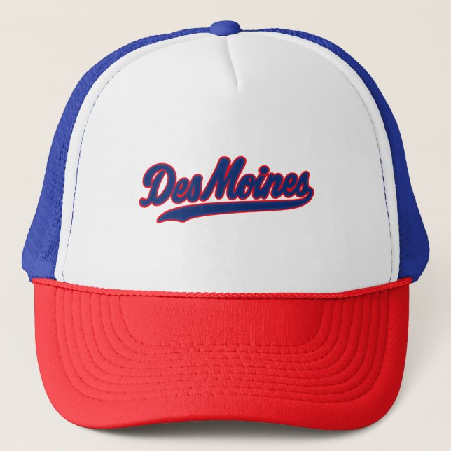 Gorra De Camionero Des Moines Iowa Script Design | Ciudad Retro (Anverso)