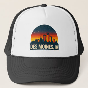 Gorra De Camionero Des Moines Iowa Skyline Cityscape Retro Sunset