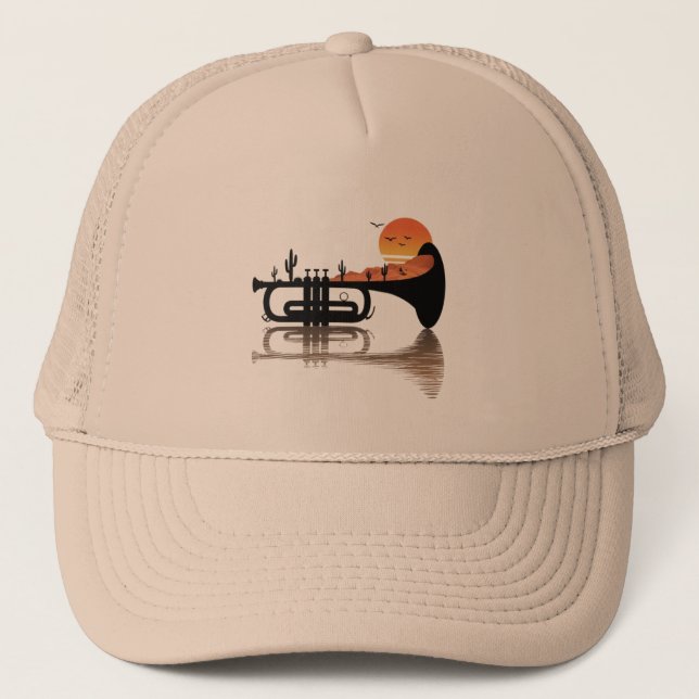 Gorra De Camionero "Desert Echoes – Trumpet Sunset Surrealism" (Anverso)