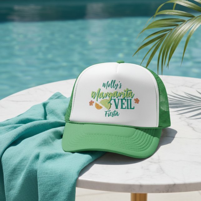 Gorra De Camionero Despedida de Soltera Tropical de Margarita Veil (Margarita Veil Bachelorette Party Illustrated Trucker Hat)