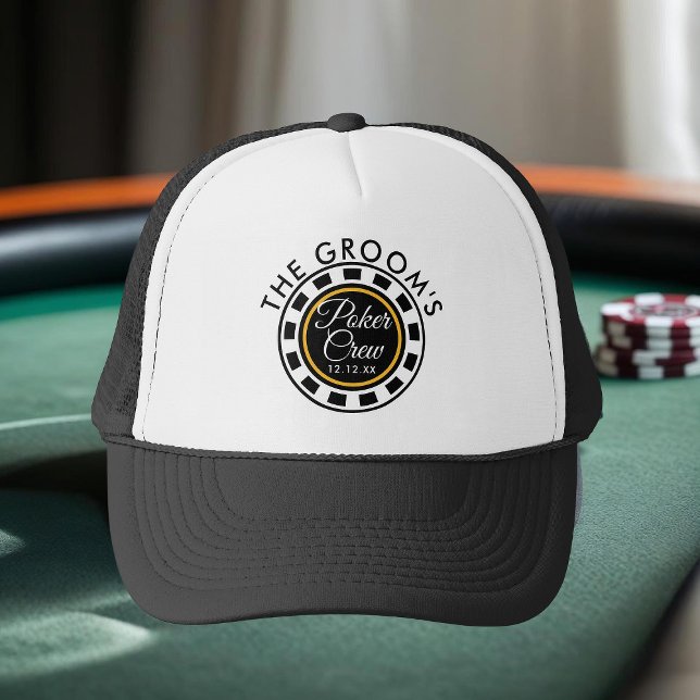 Gorra De Camionero Despedida de soltero personalizada para el novio c (Perfect hat to wear at the Groom's Bachelor Poker Party. Add your name and date)