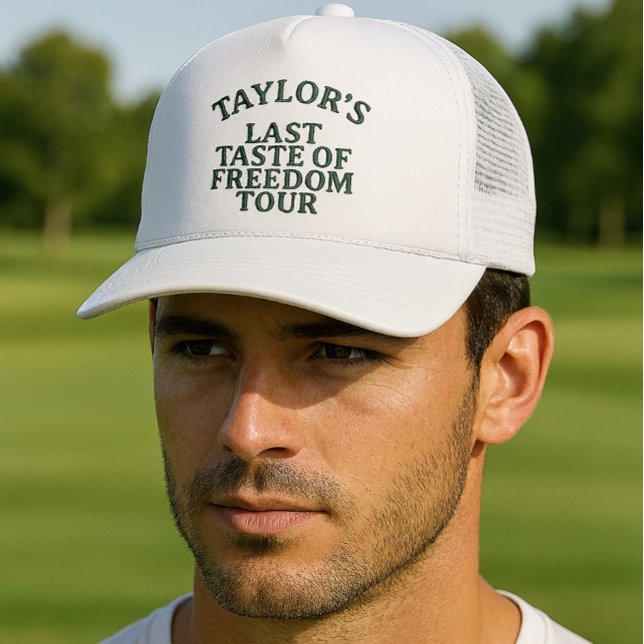 Gorra De Camionero Despedida de soltero personalizada Último sabor de (Personalized Bachelor Party Last Taste of Freedom Trucker Hat by Ricaso. For the last swing 
)