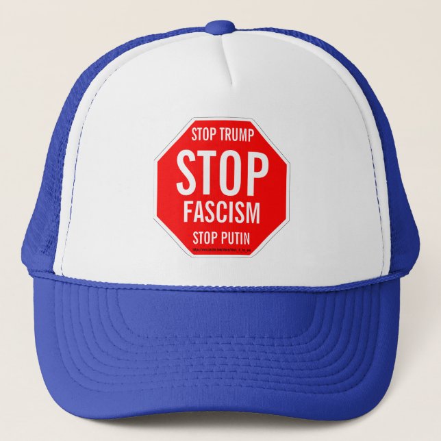 GORRA DE CAMIONERO DETENER TRUMP, DETENER PUTIN, DETENER EL FASCISMO (Anverso)