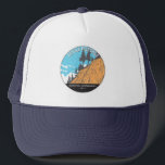 Gorra De Camionero Devils Postpile Monumento Nacional Vintage<br><div class="desc">Diseña las ilustraciones vectoriales de Postpile. Situado cerca de la montaña Mammoth en el este de California. El monumento protege Devils Postpile,  una inusual formación rocosa de basalto columnar.</div>
