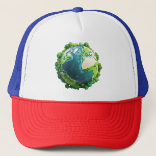 Gorra De Camionero Día de la Tierra - Tierra verde y azul con árboles