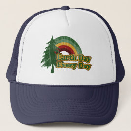 Gorra De Camionero Día de la Tierra todos los días, arco iris retro
