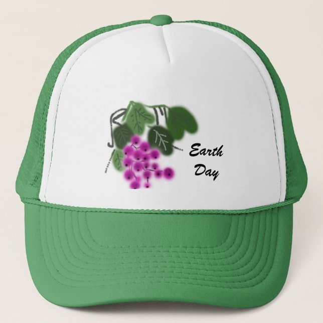 Gorra De Camionero Día de la Tierra. uvas moradas y hojas verdes (Anverso)