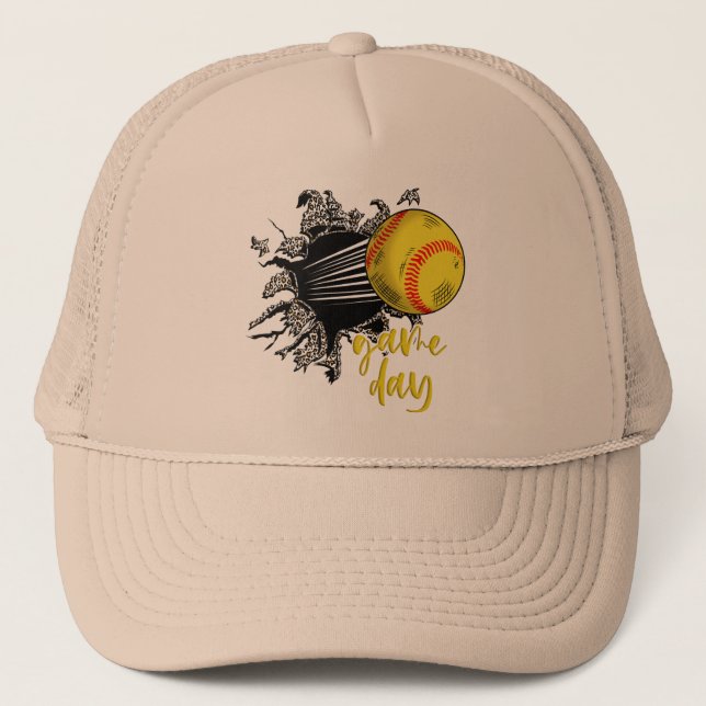 Gorra De Camionero Día de los partidos de Softbol, Día de los Juegos, (Anverso)