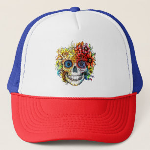 Gorra De Camionero Día de Muertos Catrina Calavera con Flores