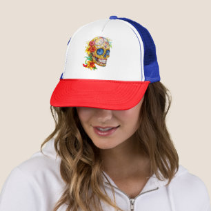 Gorra De Camionero Día de Muertos Floral Catrina Calavera