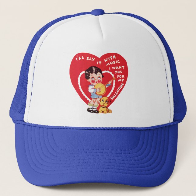 Gorra De Camionero Día de San Valentín Retro, Banjo de Música de Niño (Anverso)