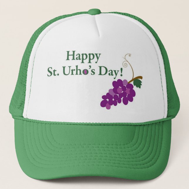 Gorra De Camionero ¡Día del St. Urho feliz! con las uvas (Anverso)
