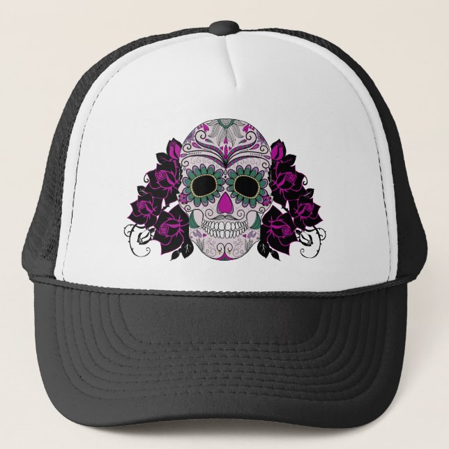 Gorra De Camionero Día retro del cráneo muerto del azúcar (Anverso)
