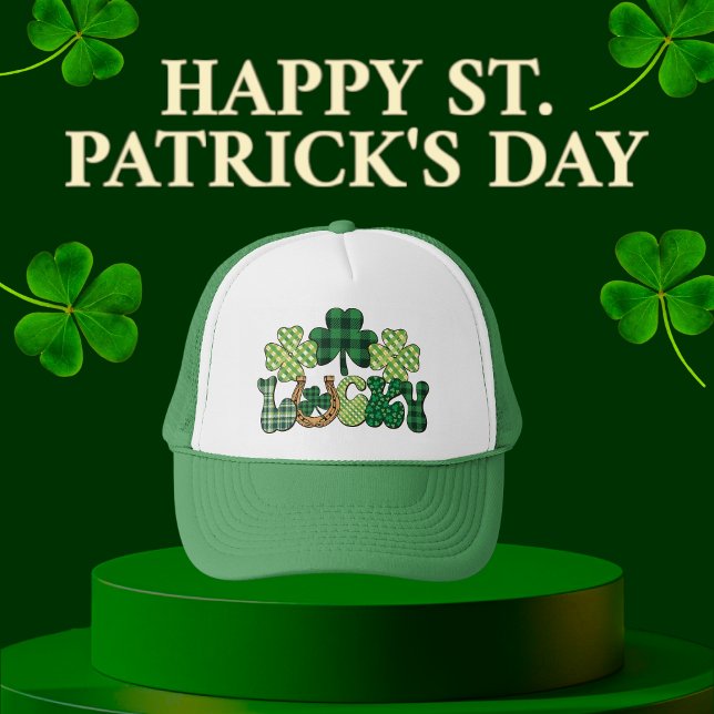 Gorra De Camionero Día Verde de Lucky St Patricks (Green Lucky St Patricks Day Trucker Hat)
