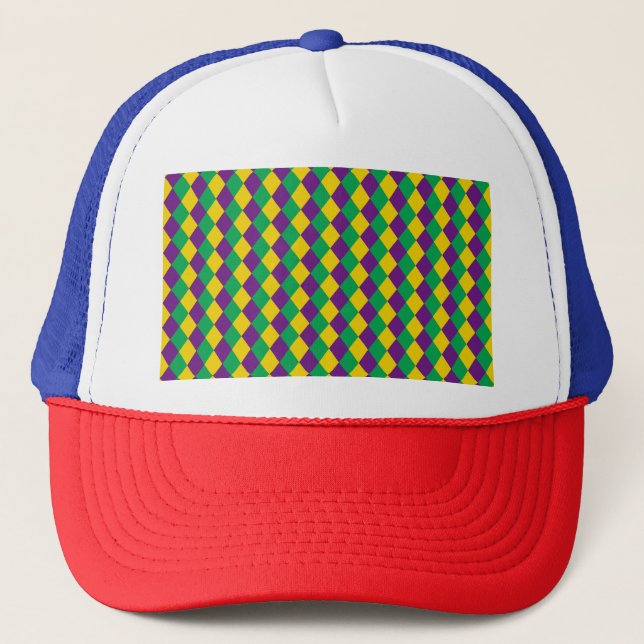 Gorra De Camionero Diamantes del Mardi Gras: Vibrante patrón festivo (Anverso)