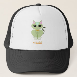 Gorra De Camionero Dibujo animado de gato verde lindo