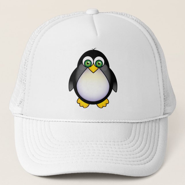 Gorra De Camionero Dibujo animado de ojos verdes del pingüino (Anverso)