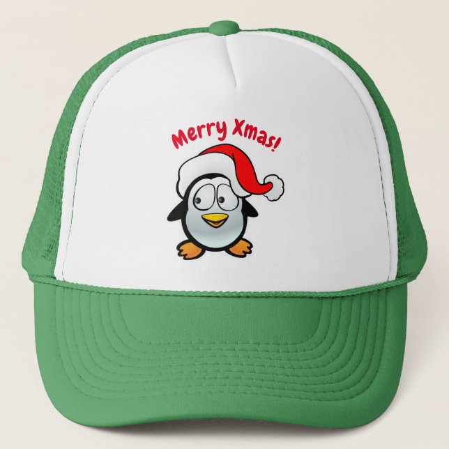 Gorra De Camionero Dibujo animado de Papá Noel del pingüino (Anverso)