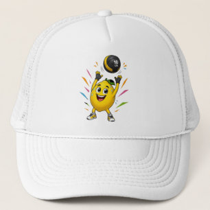 Gorra De Camionero Dibujo animado divertido de limón levantando pesas