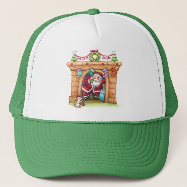 Gorra De Camionero Dibujo animado lindo de Papá Noel alegre bajando p (Anverso)