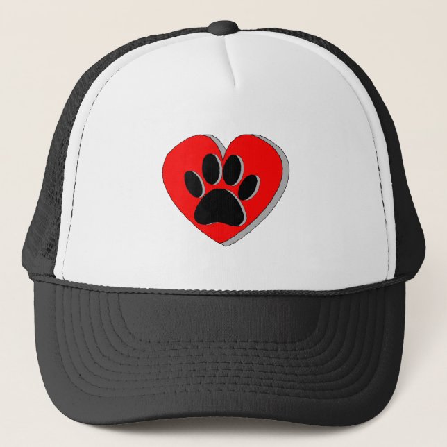 Gorra De Camionero Dibujo cardíaco de garra de perro (Anverso)