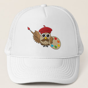 Gorra De Camionero Dibujo de búho pintor lindo cartoon
