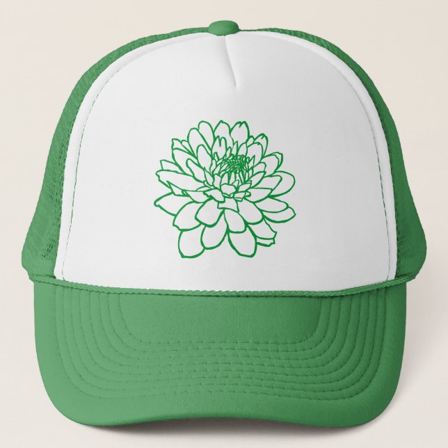 Gorra De Camionero Dibujo de crisantemo - Verde de hierba (Anverso)