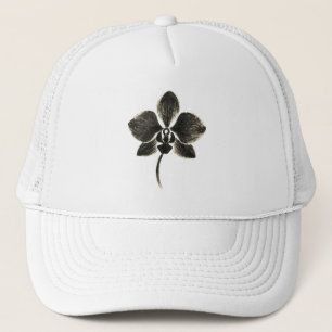 Gorra De Camionero Dibujo de línea de orquídea – Diseño floral de tin