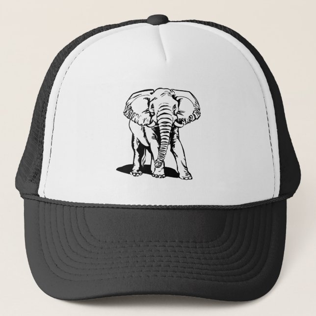 Gorra De Camionero Dibujo de líneas de elefante negro lindo (Anverso)