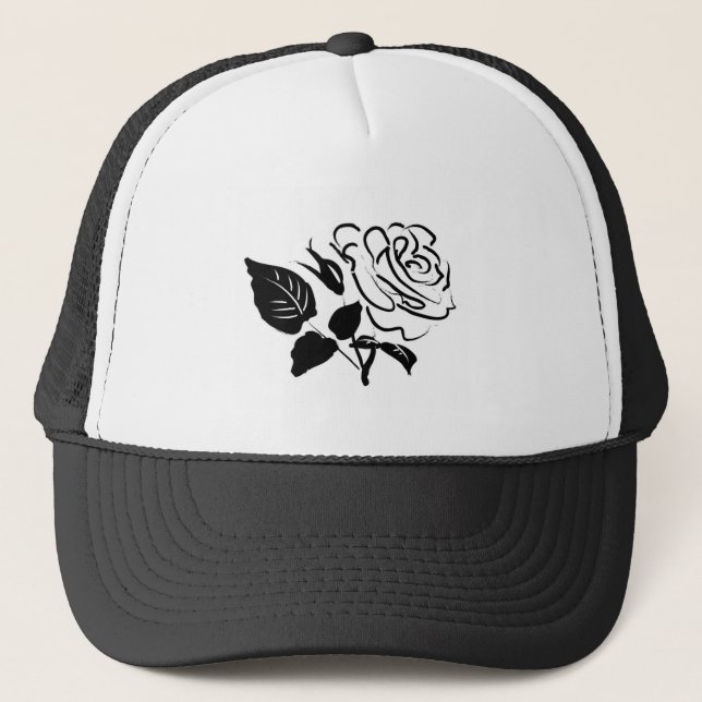 Gorra De Camionero Dibujo de Rosa y hojas (Anverso)