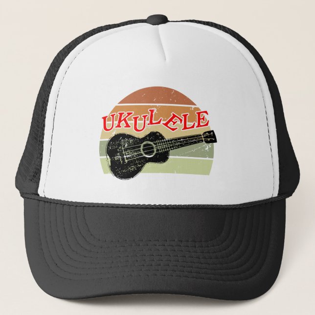 Gorra De Camionero Dibujo de Ukulele con problemas de ocaso retro (Anverso)
