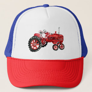 Gorra De Camionero Dibujo del tractor rojo antiguo