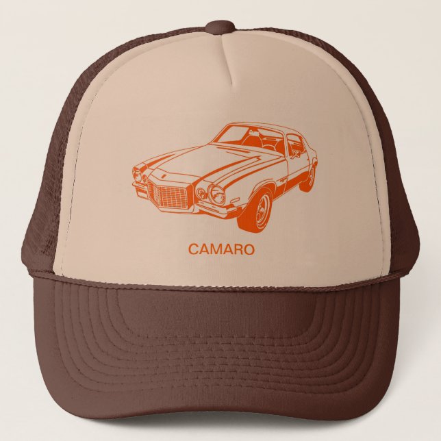 Gorra De Camionero Dibujo gráfico anaranjado de Chevy Camaro (Anverso)