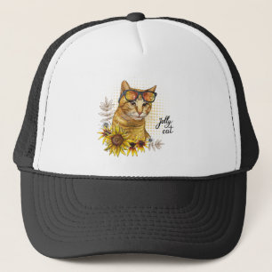 Gorra De Camionero Dibujo manual gracioso gato rojo tabby en gafas co