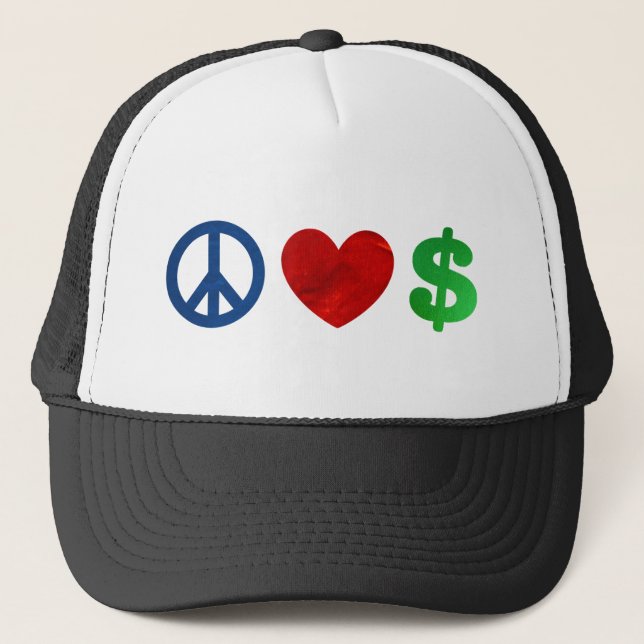 Gorra De Camionero Dinero del amor de la paz (Anverso)